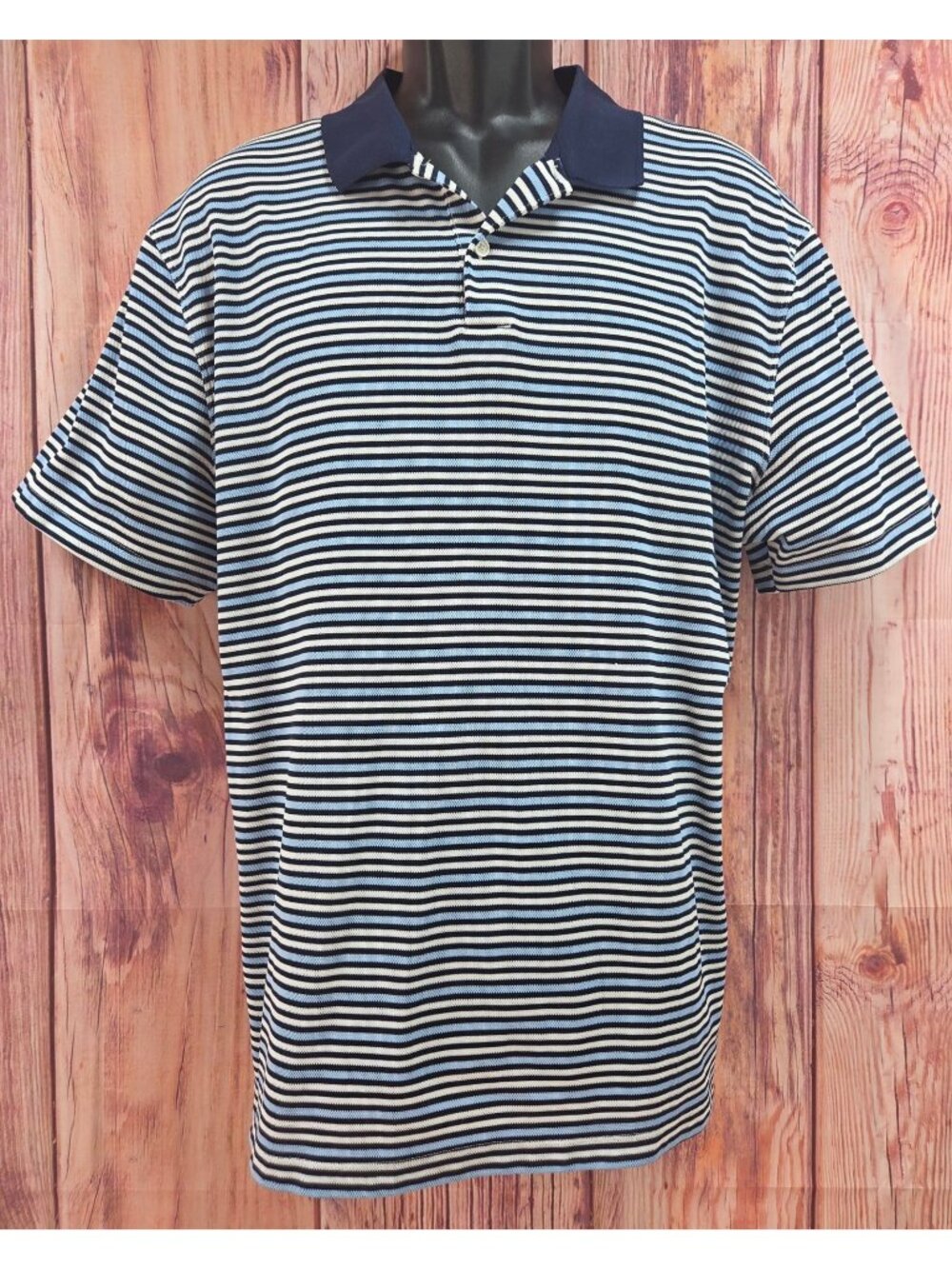 Nike Dri-Fit Mens Standard Fit Striped Polo XL Navy & Light Blue